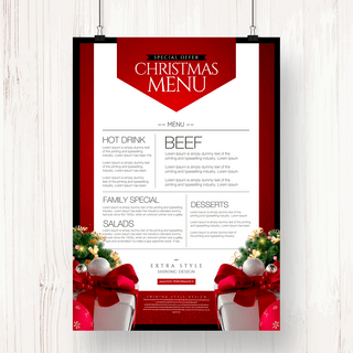 西餐圣诞美食海报模板_时尚简约高级精致圣诞餐厅菜单
