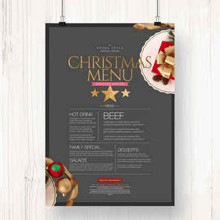 西餐圣诞美食海报模板_时尚精致高级圣诞餐厅菜单