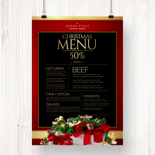 西餐圣诞美食海报模板_高级精致圣诞节日餐厅菜单