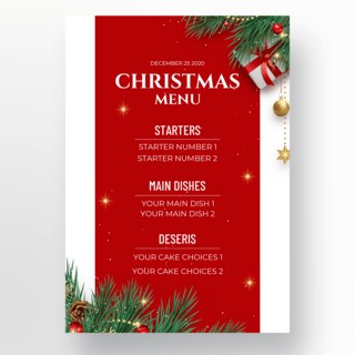 简约菜单背景海报模板_简约红色背景精致圣诞菜单模板