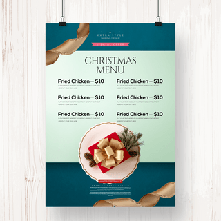 西餐圣诞美食海报模板_精致高级简约圣诞餐厅菜单