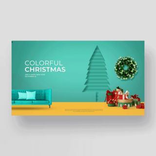 空间模版海报模板_绿色圣诞节立体场景礼盒时尚节日模版