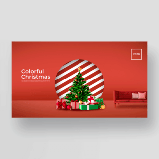 红色几何圣诞节立体场景礼盒时尚节日模版