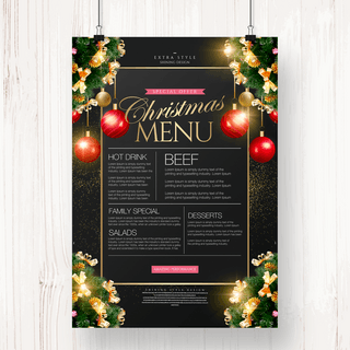 高级餐厅菜单海报模板_精致高级时尚餐饮圣诞节节日菜单
