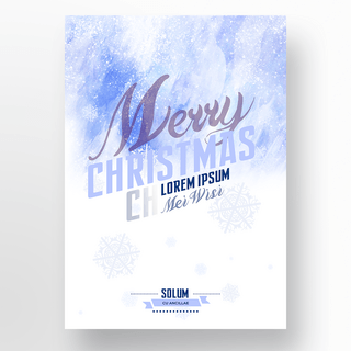 蓝白水彩海报模板_圣诞雪花水彩海报
