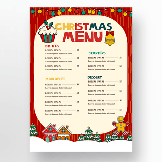 饼干菜单海报模板_红色儿童圣诞节手绘菜单