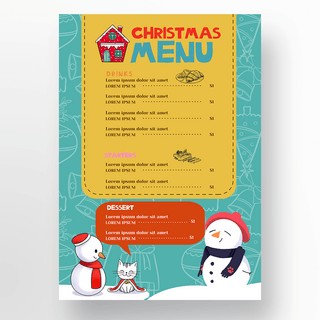 圣诞节菜单海报模板_可爱雪人圣诞节菜单