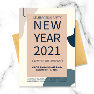 色块质感海报模板_简约色块拼接质感新年2021邀请函