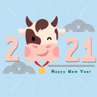 牛年新年祝福海报模板_蓝白色条纹牛年新年祝福