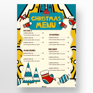 圣诞节圣诞装饰海报模板_彩色可爱手绘圣诞节菜单
