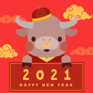 红色牛头云朵新年祝福