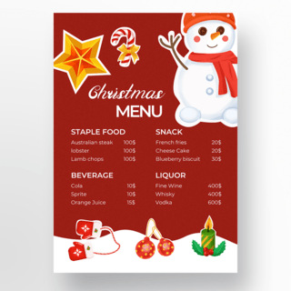 圣诞菜单海报模板_红色背景可爱圣诞菜单
