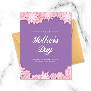 折纸海报模板_紫色美丽折纸花朵母亲节贺卡