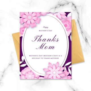 紫色创意折纸花朵母亲节贺卡
