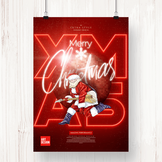 现代简约促销活动海报模板_简约霓虹光效圣诞节快乐海报