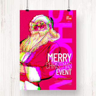 时尚故障创意风格圣诞快乐海报