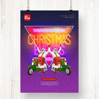 霓虹个性色彩光效圣诞节海报