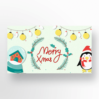腾讯企鹅企鹅海报模板_绿色手绘风格可爱企鹅圣诞节banner