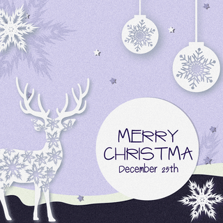鹿卡通海报模板_紫色小鹿星星圣诞节剪贴风格sns