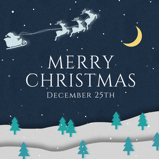 圣诞节麋鹿卡通海报模板_蓝色雪地麋鹿剪贴风格圣诞节sns