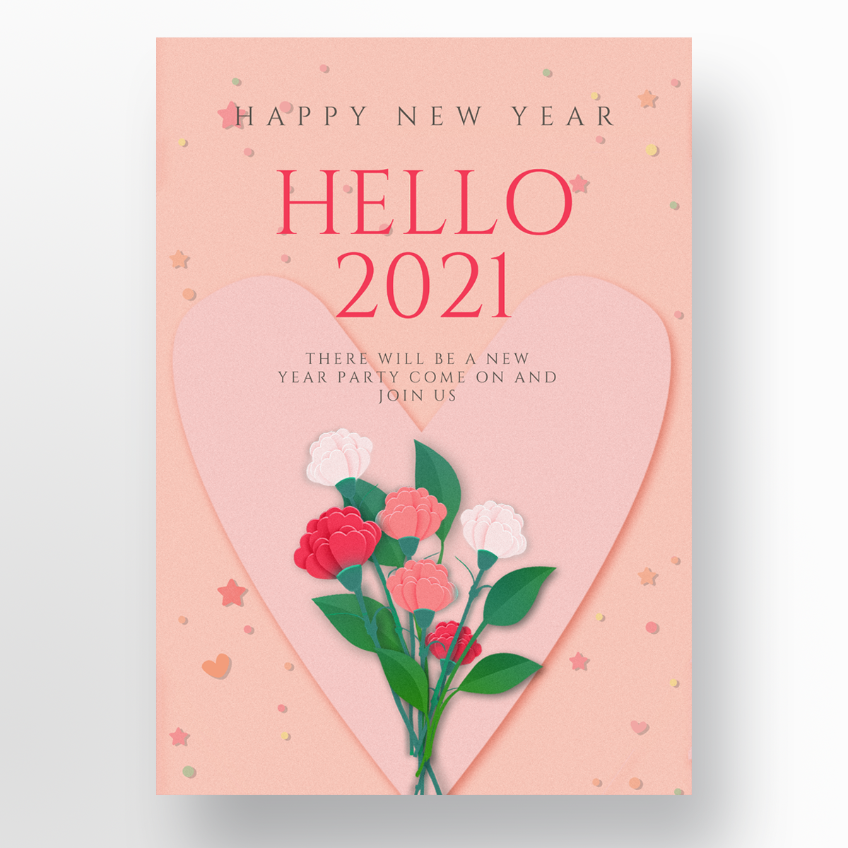 粉色爱心花朵新年快乐拼贴风格海报图片
