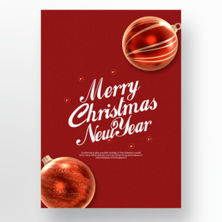 红色圣诞球创意精致圣诞快乐海报设计