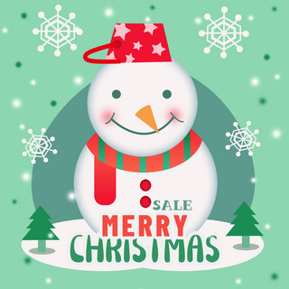 圣诞快乐帽海报模板_手绘圣诞节促销sns红桶帽的雪人