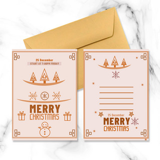 圣诞贺卡卡片海报模板_复古老式圣诞卡片橙色雪人圣诞树