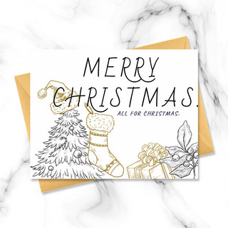 手绘稿线稿海报模板_线稿黑白圣诞快乐贺卡