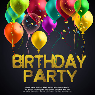 现代黑色背景海报模板_多彩气球黑色背景生日party画面