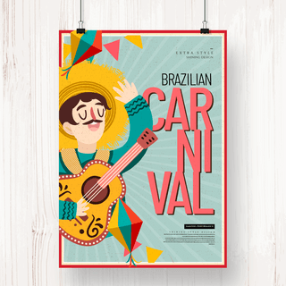 巴西音乐海报模板_卡通简约复古巴西狂欢节海报