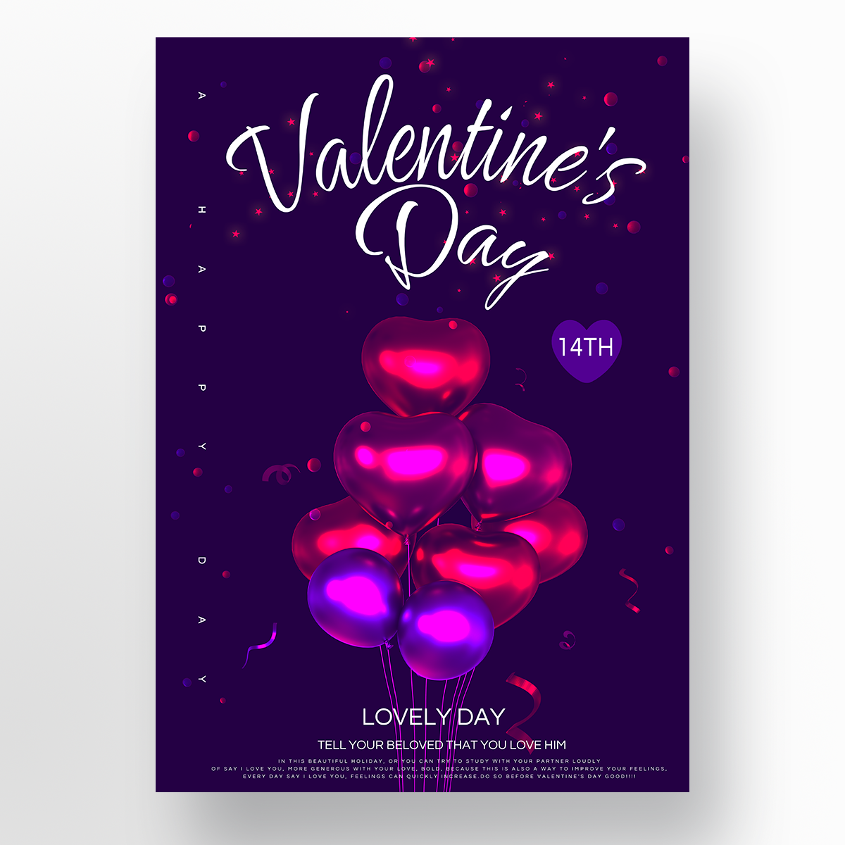 紫色心形气球情人节氛围海报图片