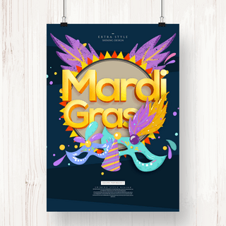 创意mardi gras时尚色彩狂欢节海报