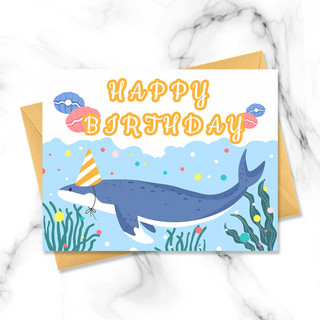 生日贺卡生日卡片海报模板_卡通海洋手绘生日贺卡