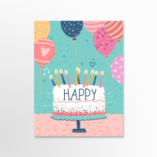 蛋糕气球礼物海报模板_气球蛋糕生日贺卡