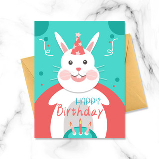 可爱兔子卡通兔子海报模板_可爱小兔子卡通生日快乐卡片