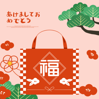 日本新年袋海报模板_粉色日本新年福袋宣传模版