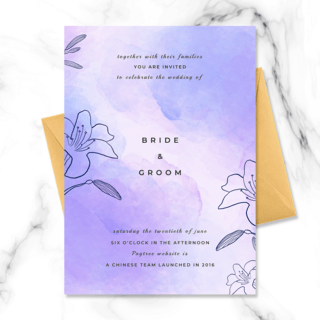 紫色渐变晕染海报模板_时尚紫色手绘花卉水彩晕染婚礼邀请函