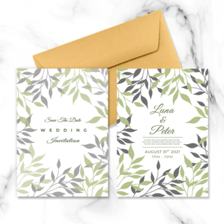 绿色灰色自然植物元素装饰婚礼邀请函