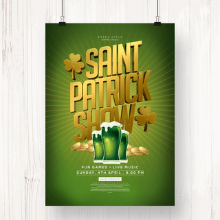 创意立体圣帕特里克节日派对海报