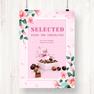 爱心巧克力巧克力海报模板_巧克力盒装春天粉色系海报