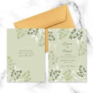 自然绿色植物元素婚礼邀请函