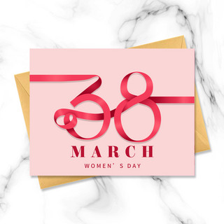 简约的三月八日妇女节粉红色贺卡
