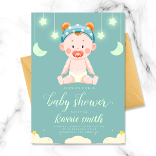 婴儿新生海报模板_卡通风格新生婴儿派对邀请函