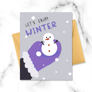 小雪人海报模板_下雪冬季堆雪人小卡片