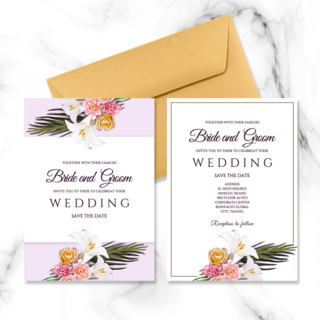 甜美紫色框架水彩花卉结婚邀请函