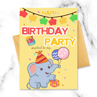 动物礼盒海报模板_卡通小象的生日派对邀请函