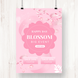 spring海报海报模板_春季粉色樱花节日促销海报