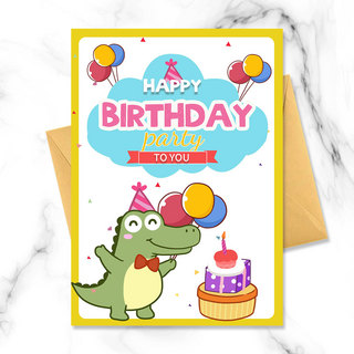 气球的卡通动物海报模板_卡通小鳄鱼的生日派对邀请函