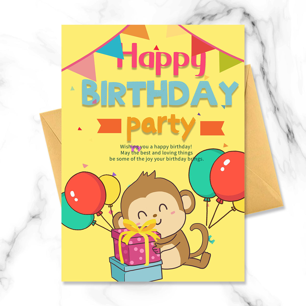 卡通小猴的生日派对邀请函图片